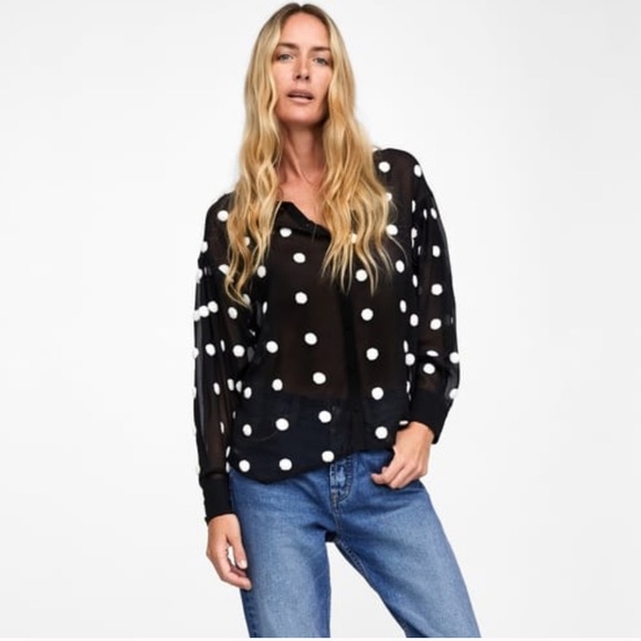 Zara Tops - Zara Textured Polka Dot Blouse